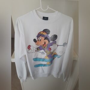 Disney White Sweatshirt with Mickey Mouse Skiing Design